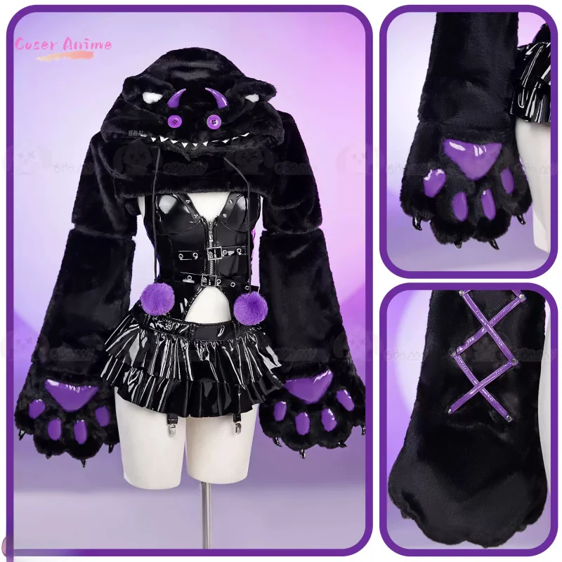 

Косплей «Кот на пуговицах демона» — черный субкультурный наряд Kawaii Paw из искусственной кожи Y2K