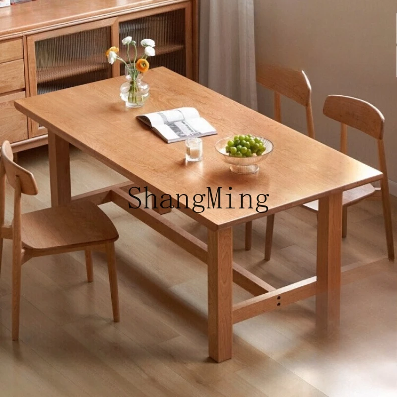 

SM new solid wood dining table large size simple rectangular table and chairs cherry wood dining table home