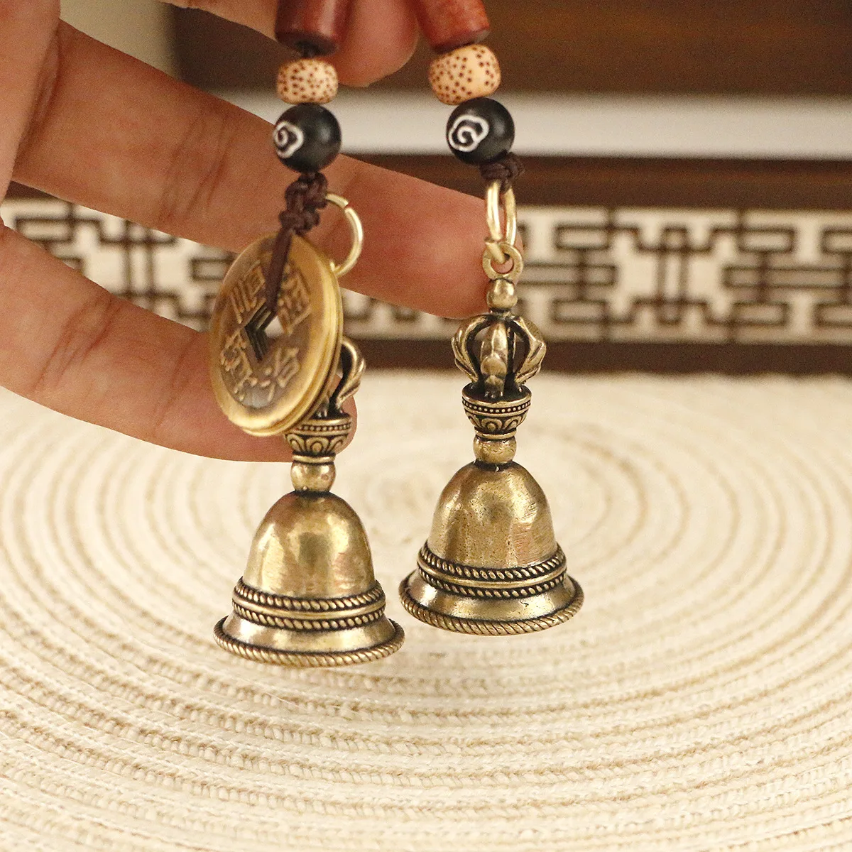 Brass Handicraft Die-casting Drop Bell Key Car Button Wind Bell Tibetan Bronze Bell Creative Gift Home Decoration Accessories