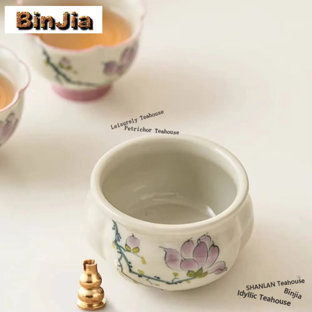 Hand Drawn Magnolia Flower Tripod Incense Burner Home Indoor Censer Burner Base Beauty Insert Censer Holder Tea Set Accessories