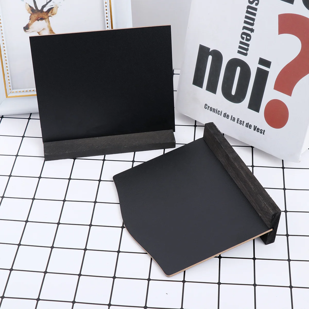 2Pcs Wooden Blackboard Double Side Chalkboards Desktop Message Boards for Home Kitchen Wedding Decor