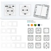SRAN F6 Series multiple frames White tempered glass panel,EU FR UN sockets and switches Dimmer Fan Foot lamp Rj45 module DIY