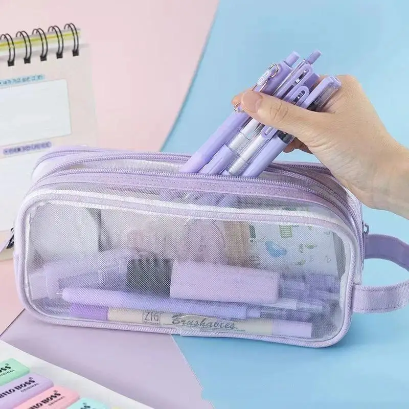 Mehrfarbiges, transparentes, großes, einfaches Federmäppchen, niedliche Schreibwaren- und Kosmetiktasche, Schul- und Bürobedarf für Studenten – Detail 3