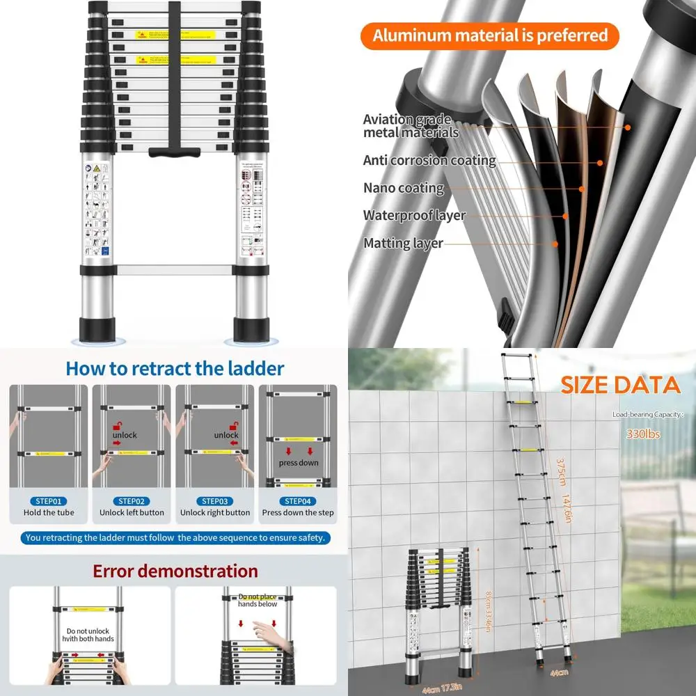 سلم تمديد تصغير 12.5 قدم عالي التحمل بسعة 330 رطلًا للمركبات الترفيهية والأماكن الخارجية والاستخدام متعدد الأغراض #1