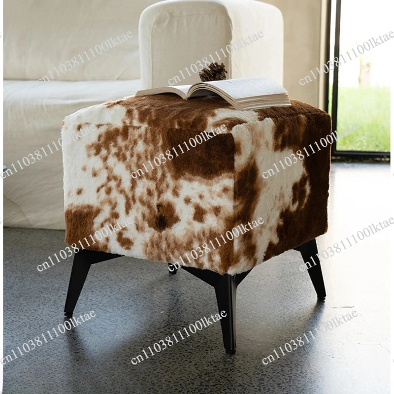 Imitation Cowhide Sofa Bench Living Room Shoe Changing Stool High Elastic Sponge Hallway Ottoman Iron Frame Home Furniture