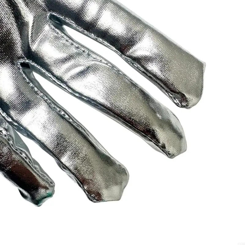 Sparkling Silver Gloves With Long Tassels Costume Accessory Handwear PU Leather Armwear for Cosplay Stage Show 6XDA