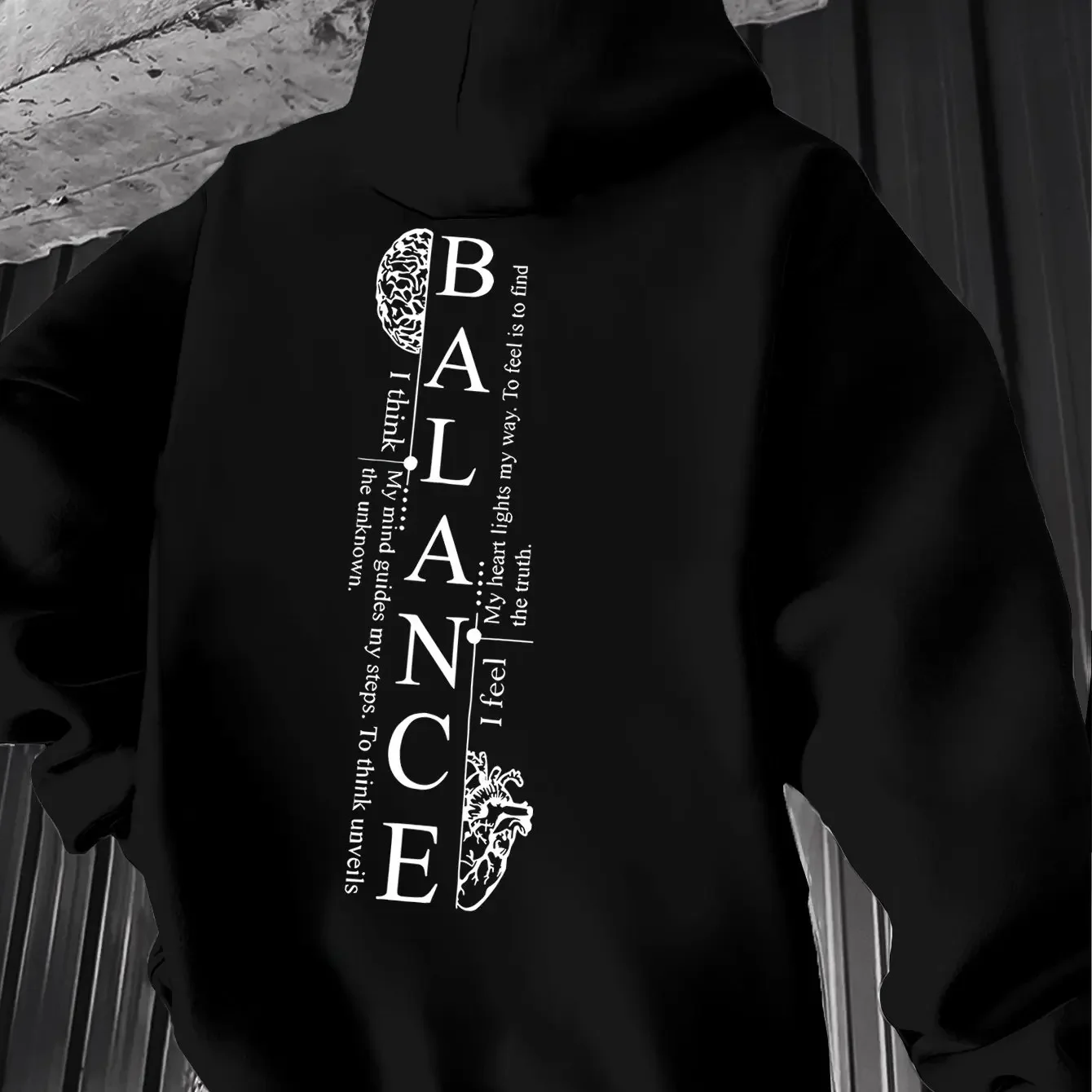 Minimal Vertical Mind‑heart Balance Graphic Back‑Printed Hooded Sweatshirt Soft Warm Fleece Unisex Oversized Hoodie