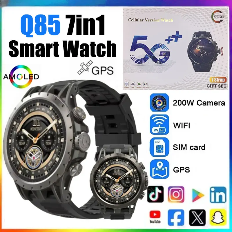 

Q85 Android 4G LTE Smart Watch - 1.43" AMOLED Display, 16GB+256GB, GPS, WiFi, 5MP Camera for Video Calling