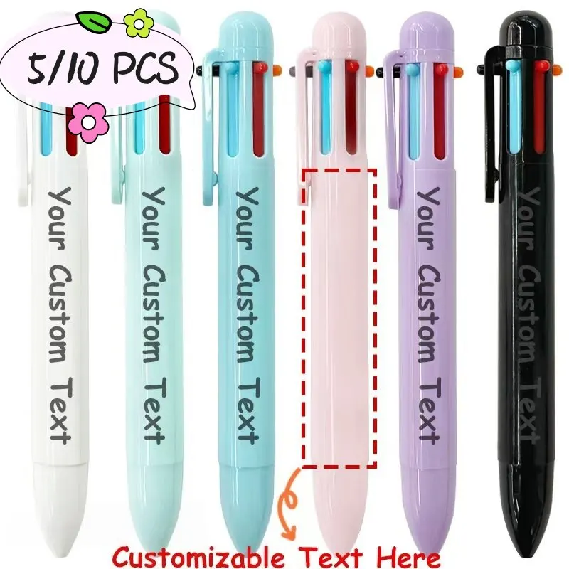 5/10pcs Colorful Customizable 6-in-1 Retractable Ballpoint Pens Set Plastic Body Ideal for Back-to-School Supplies