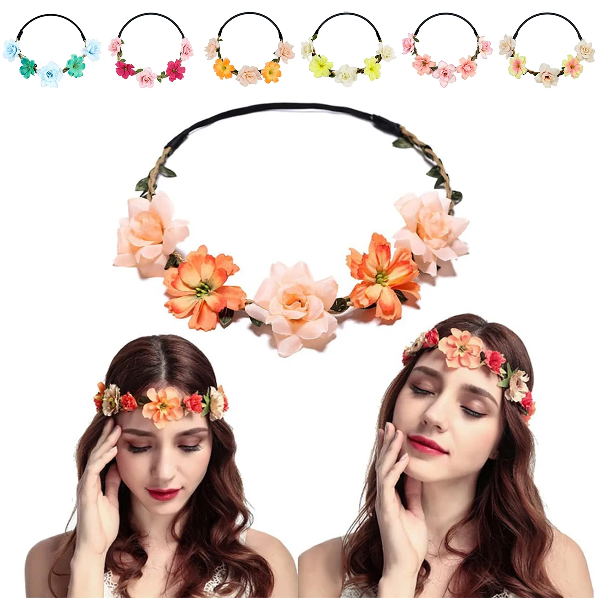 

3/6 PCS Boho Wedding Flower Crown – Bridal Hair Accessories for Brides & Bridesmaids, Festival Hair