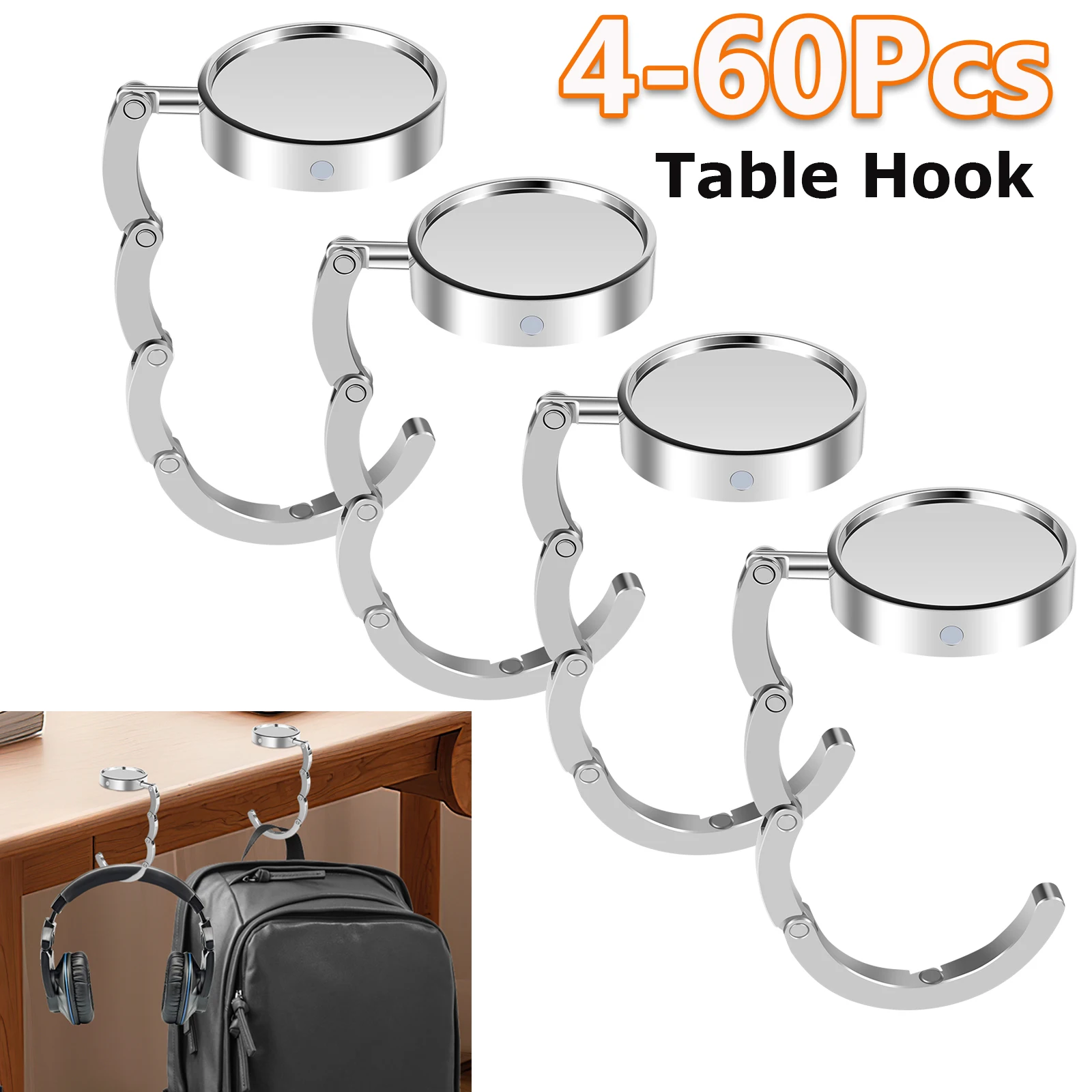 4-60Pcs Tables Handbag Hooks Portable Table Bag Holder Folding Purse Hangers Key Holder Non-Slip Fashion Travel Storage Hanger