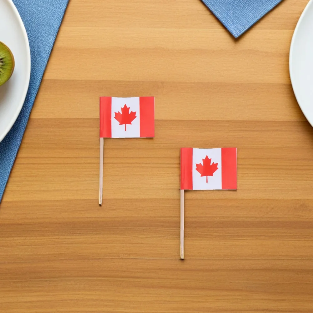 150Pcs Canada Flag Toothpick Double Sided Mini Food Picks Cake Toppers Cupcake Flags Appetizer Fruit Markers Party Decorations
