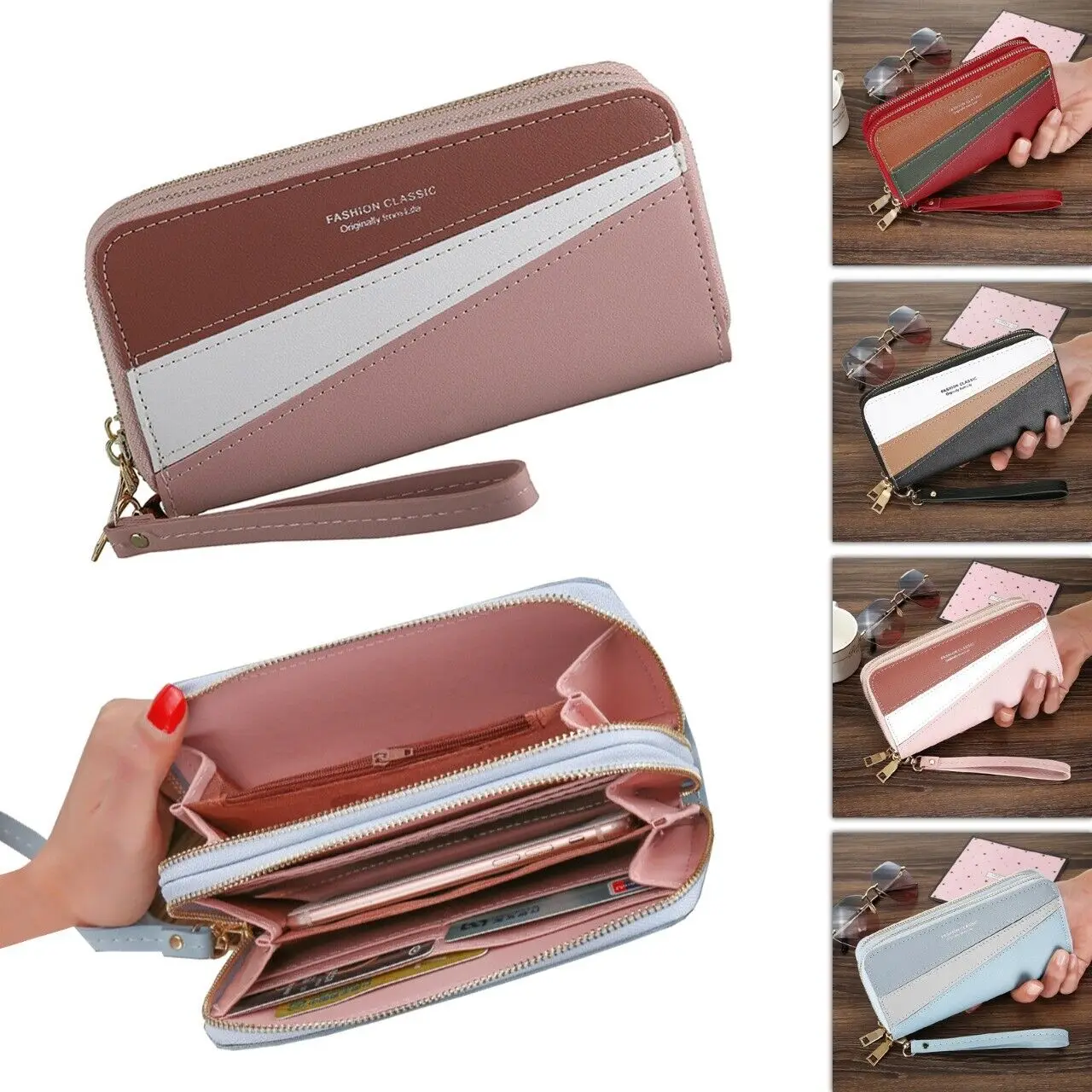 Ladies Women Leather Wallet Long Zip Purse Card Phone Holder Case Large Capacity Clutch Handbag Mobile Phone Id Card Holder