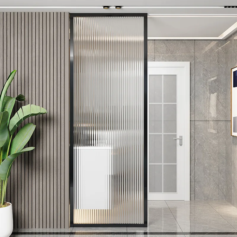 

The living room is opposite the door, art Changhong glass screen partition blocks the simple light luxury