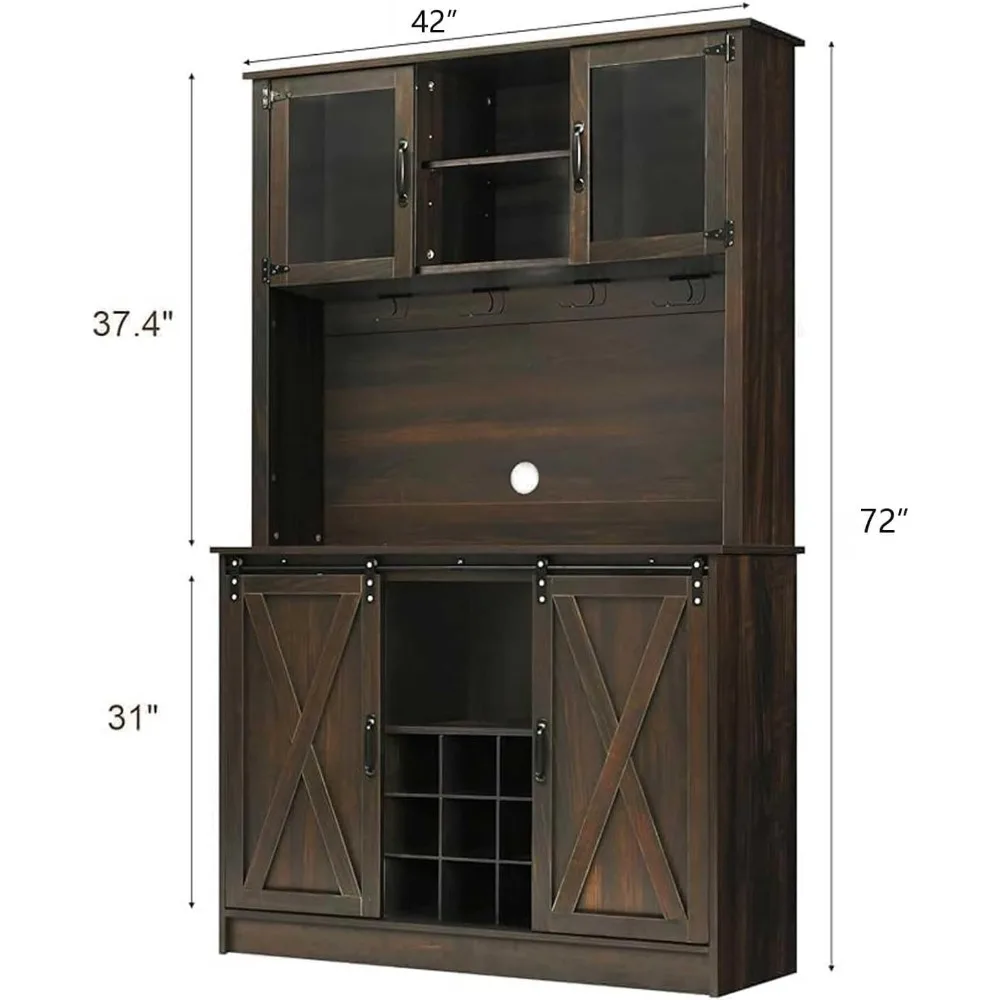 72 armadietto da bar con 2 ante in vetro e 9 portabottiglie, armadietto alto con contenitore, portabottiglie con 4 Ro