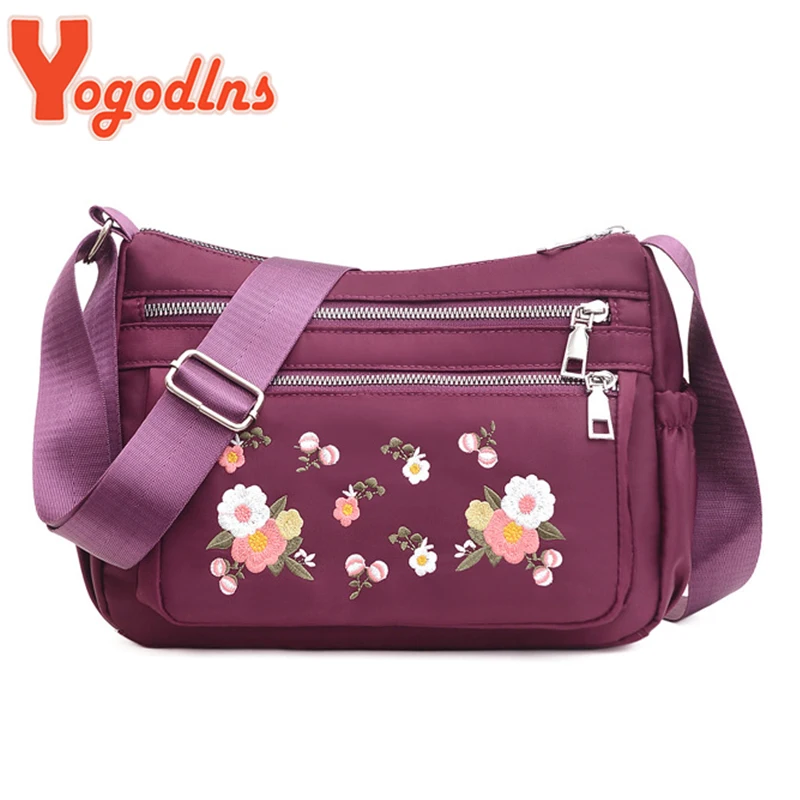 Fashion Embroidered Shoulder Women's Bag Nylon Floral Crossbody Bag Multifunction Messenger Bag Shopping Phone Handbag