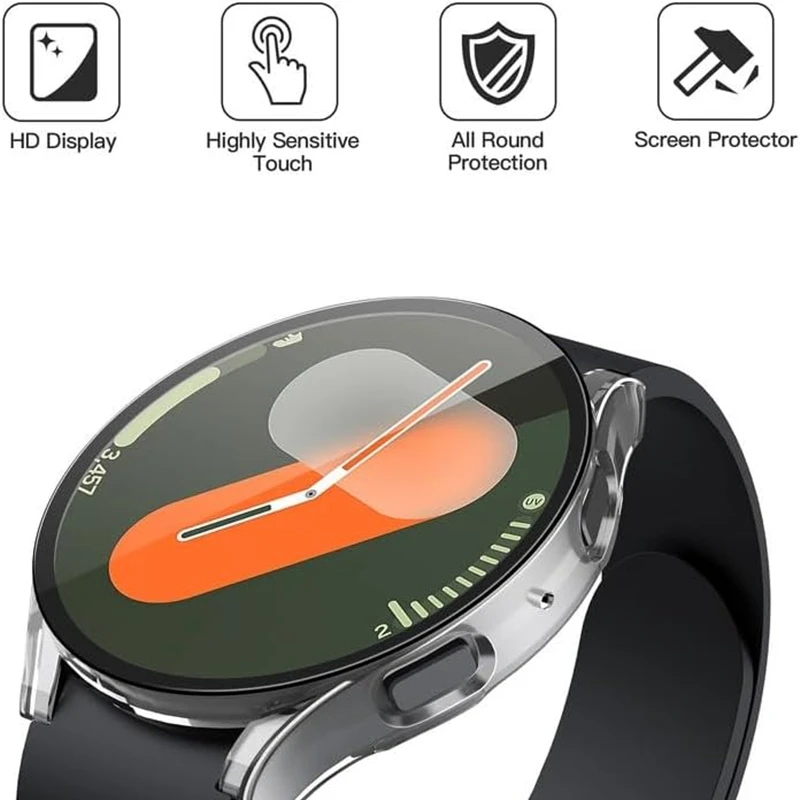 Screen Protector Case for Samsung Galaxy Watch 7 6 5 4 44mm 40mm Matte Hard PC Case+Tempered Glass Full Protective Cover Bumper