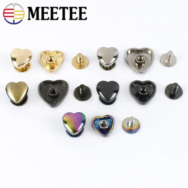 10/30Pcs 8/10/12/14mm Heart Rivets Screw for Bag Hardware Handbag Decorative Studs Nail Rivet Metal Buckles Hook Leather Craft