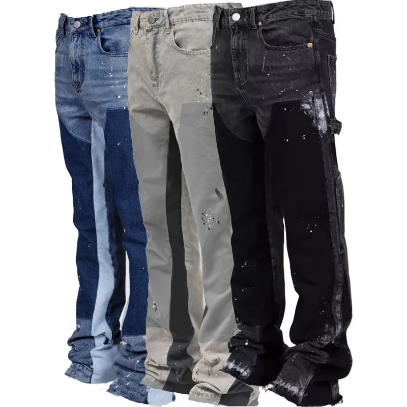 

Men's Denim Overalls European and American FashioninsWorkwear Export Style Stretch Patch Denim Layered Flared Pants