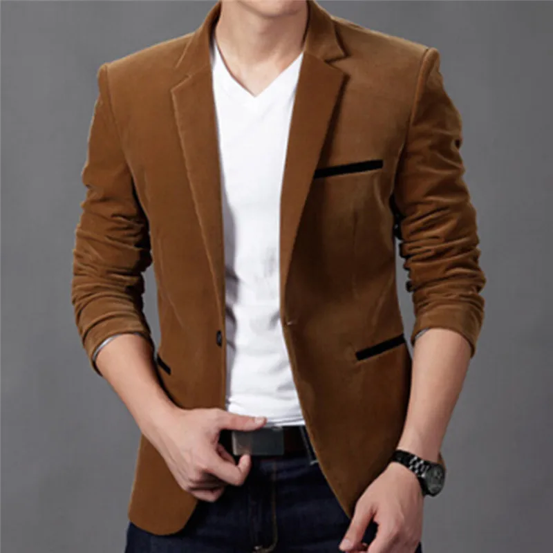 

Fashion Mens Corduroy Blazers Autumn Spring Male Slim Fat Casual Suit Jacket Men Blazer Casual Jacket Men's Clothing