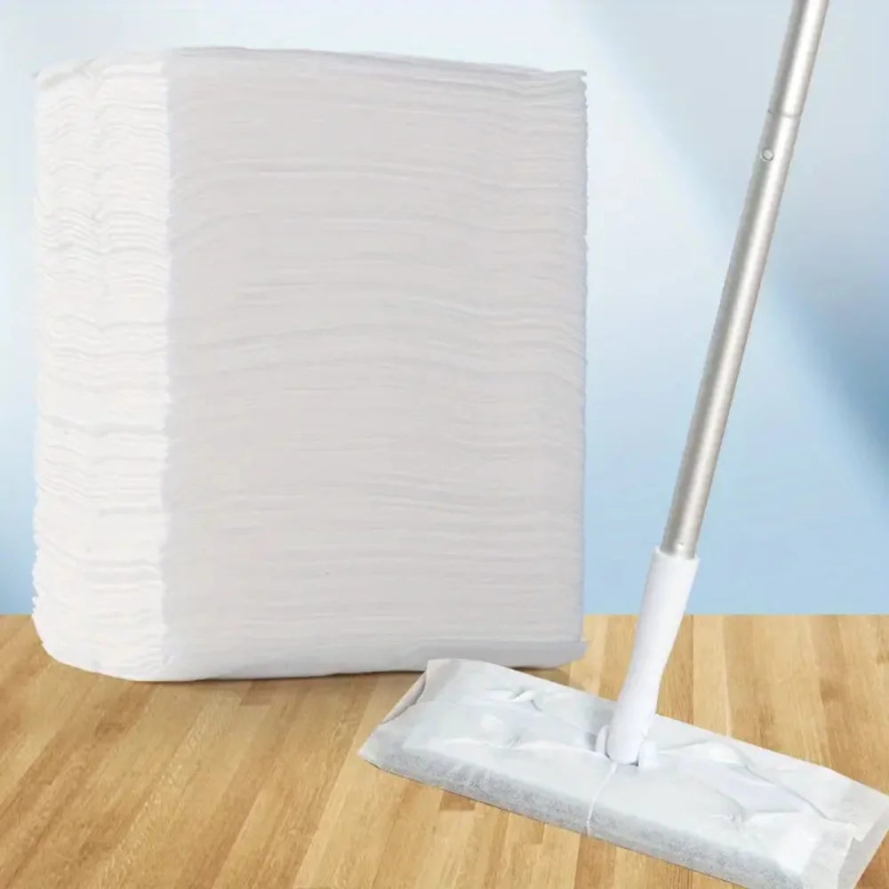 100 Pcs Dust Removal Paper and White Aluminum Pole Mop for Floor Cleaning Flat Dust Mop Dry Wet Multi Surface Floor Cleaner