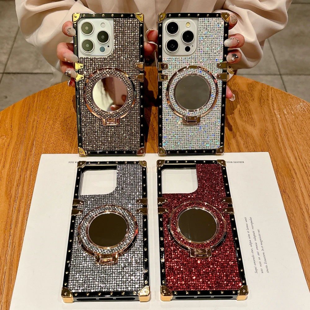 Luxury Bling Sequin Phone Cover Mirror Holder Woman Glitter Case for Xiaomi Redmi Note 13 PRO 5G 13C 12 PRO 12C 11 PRO 9 10C X6