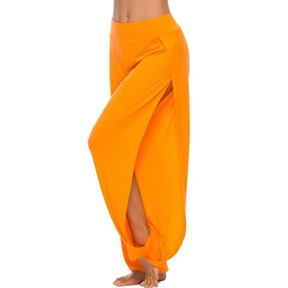 Hip Hop Style Women Harem Pants High Waist Side Slit Design Wide Leg Casual Trousers Solid Color Dance Pants