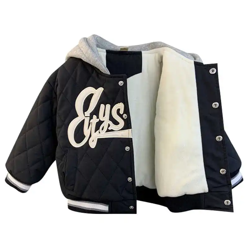 Boys Cotton-Padded Clothes New Baby Winter Jacket Children\'s Fleece-lined Thick Baseball Uniform Jacket