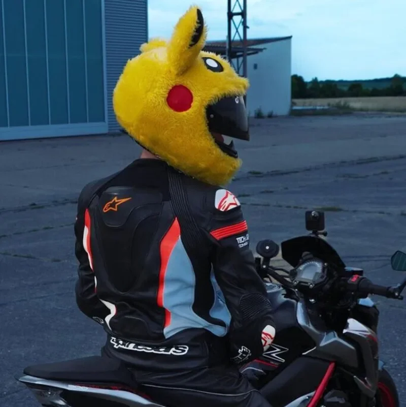 

Чехол для мотоциклетного шлема Пикачу, защитный головной убор, плюшевый набор с героями мультфильмов аниме для мотоцикла, защитный чехол на все лицо, безопасность