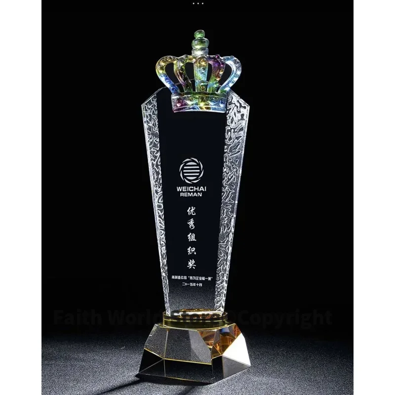 Customize Custom Business gift -30CM TOP COOL Home office ROOM Mascot Match Champion Crown crystal art statue Trophy