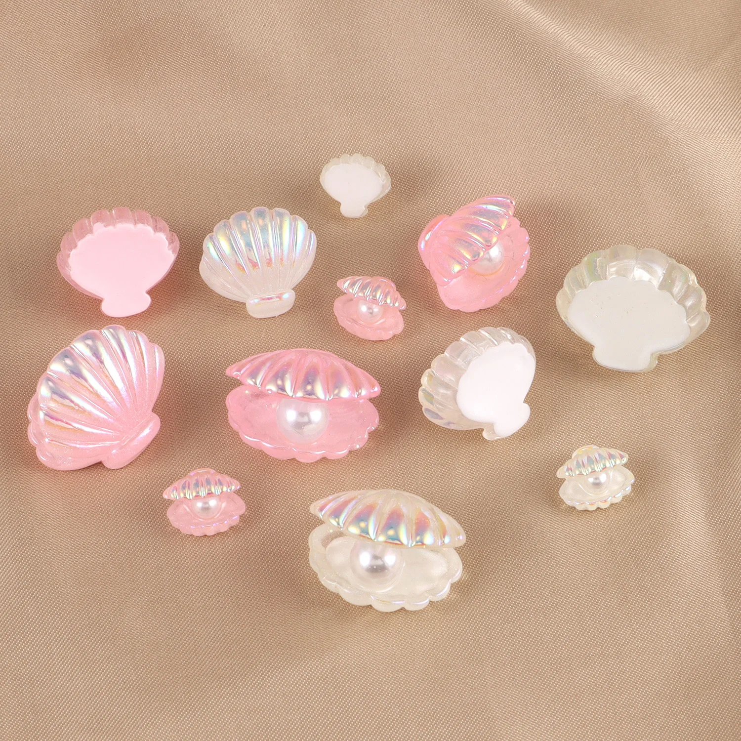 12pcs Cute Pearl Shell Mixed Size Resin Figurine Crafts Flatback Cabochon Ornaments Kawaii DIY Scrapbook Home Decor Accessories