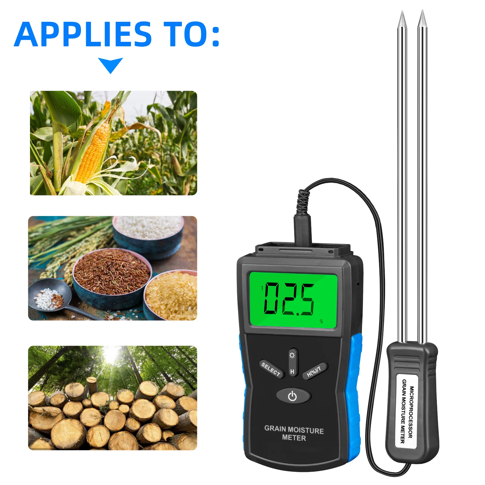 

HP-8032G Grain Moisture Meter 2-30% Wheat Paddy Rice Corn Tester with Temperature Display Backlight
