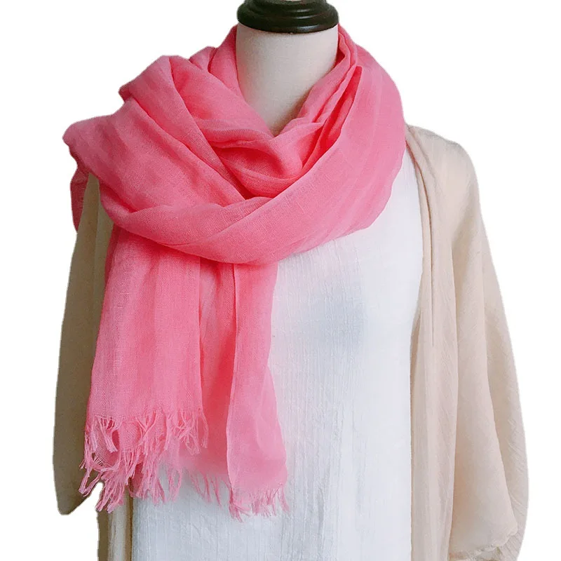 

Весна и лето 2023, тонкие шарфы из чистого льна, мягкие и дышащие шарфы, женский солнцезащитный шарф из 100% льна