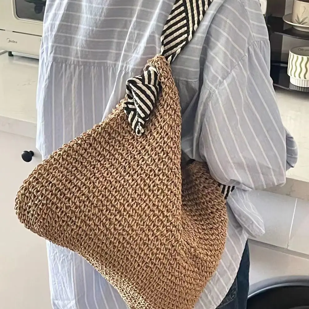 Straw Woven Straw Beach Bag Fashion Large Capacity Knot Shoulder Straps Single Shoulder Bag Tote Bag Travel