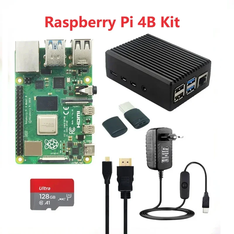 

Original Raspberry Pi 4 Model B Kit 1 2 4 8 GB RAM Aluminum Case 32 64 128GB TF Card Power Adapter For Pi 4 B