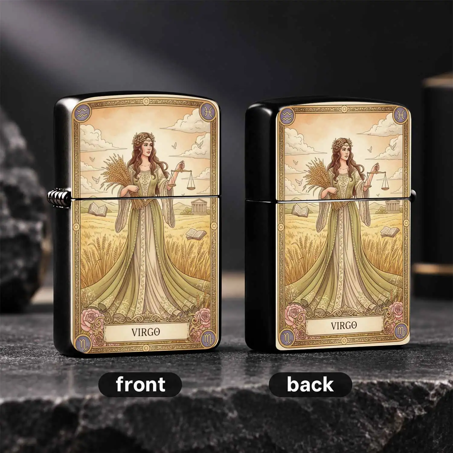 Vintage Tarot-Style Virgo Zodiac Themed Pocket Lighter, Perfect For Daily Commute, Outdoor Trips, Gatherings, Ideal For Gifting Personal Use, Exquisite Astrology Art Decor For All Occasions A Humorous And Interesting Lighter