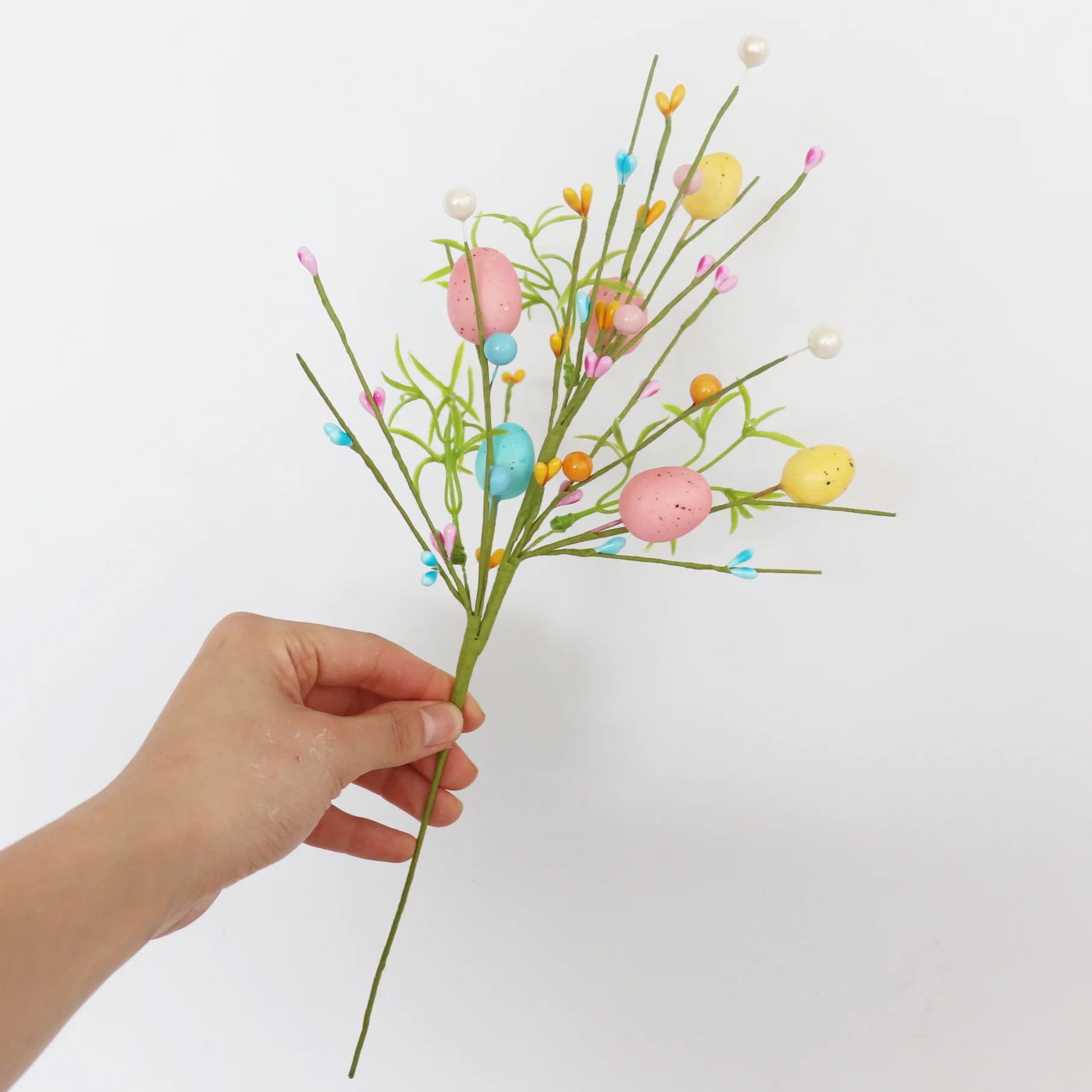 2026 Easter Decoration Artificial Egg Pearl Flower Branch Colorful Foam Eggs Branches DIY Bouquets for Easter Party Home Decors