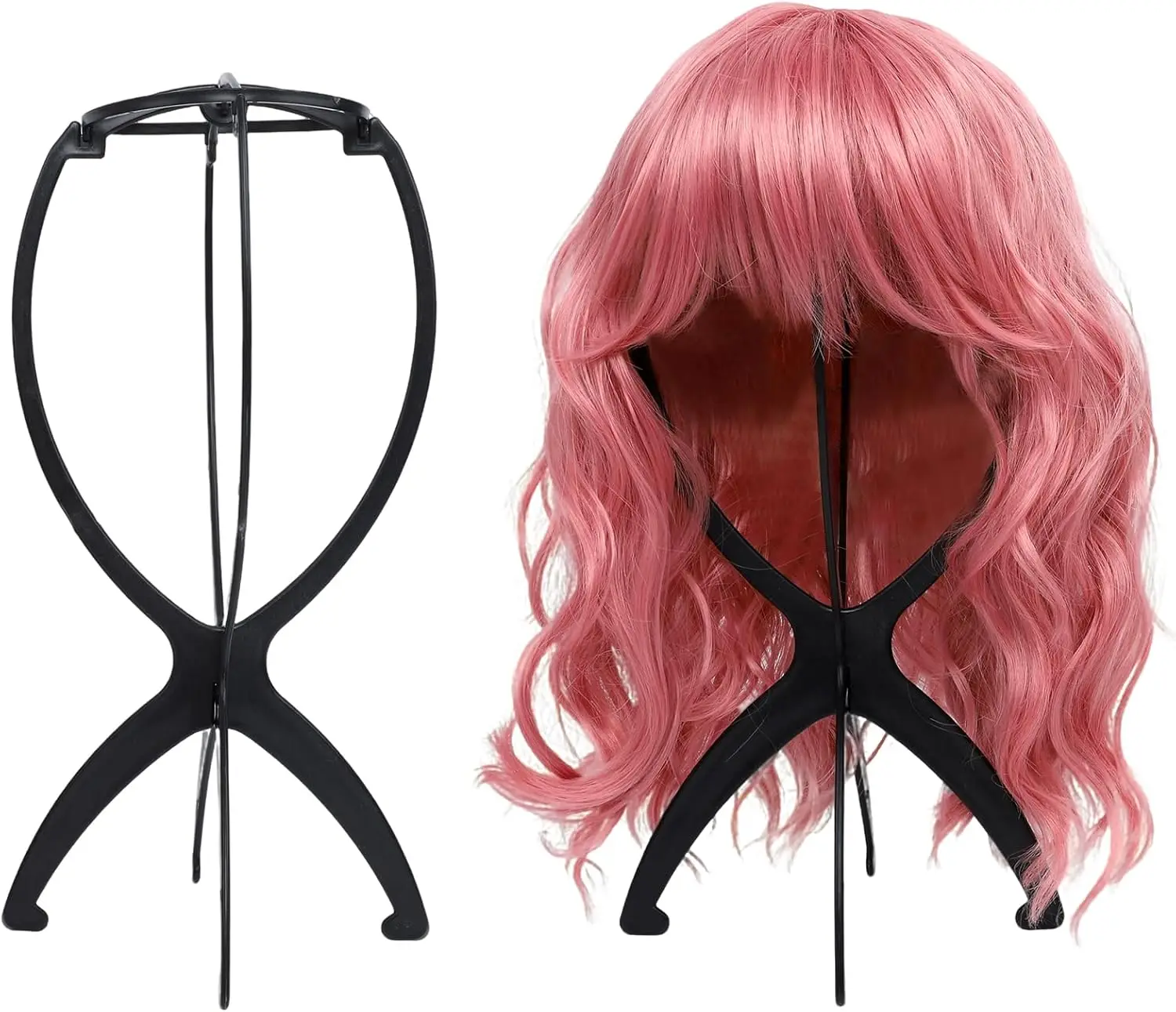 2 Pack Portable Wig Stand Tripod Holder for Multiple Wigs, Black Collapsible Storage Solution