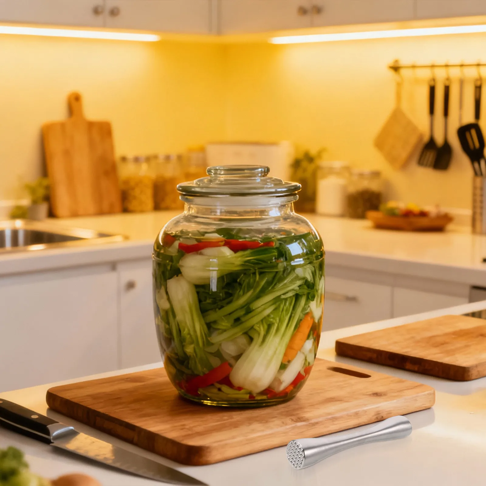 2 Piezas de Varillas de Acero Inoxidable para Fermentación de 10 y 8 Pulgadas para Kimchi, Encurtidos, Col y Tarros Mason - Prensador para Fermentación