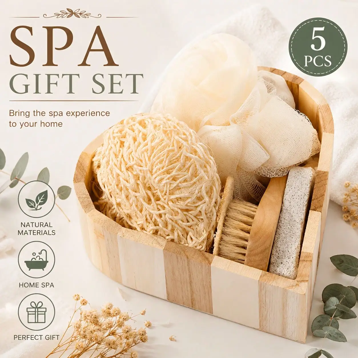 5PCS Bath And Body Care Spa Set, Includes Sisal Shower Sponge, Exfoliating Bath Towel, Long Handle Body Brush And Foot File, Natural Body Scrubber Kit For Deep Cleansing, Home Spa Self Care Essentials, Perfect Gift For Women, Family, Friends, Birthda