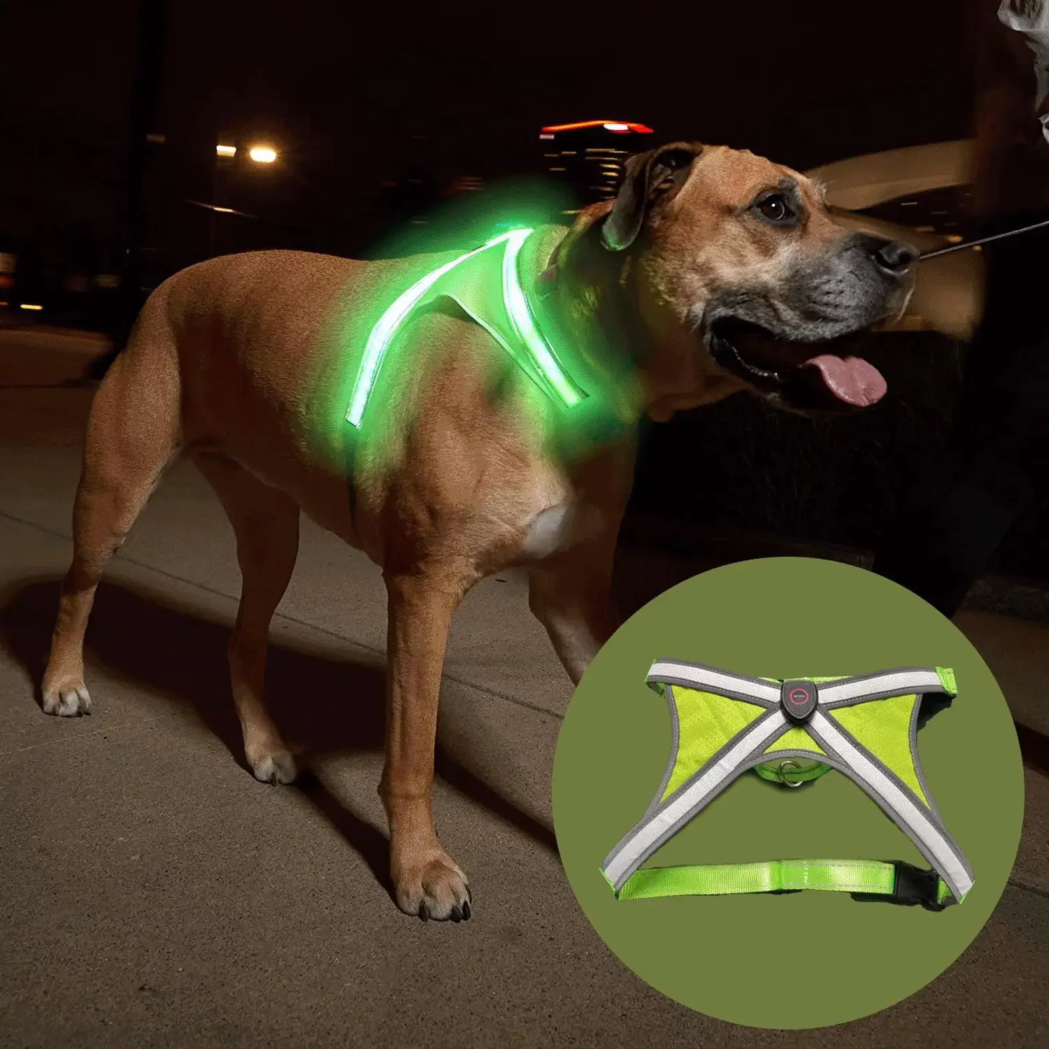 New LED luminous pet chest strap. Four lights. USB charging. Pet luminous vest. Pull strap. Traction rope