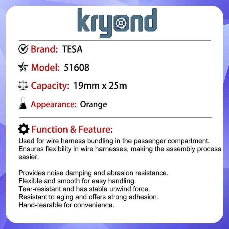 TESA 51036 19mm x 25m (Orange) Universal Tape for Wire Harness Bundling
