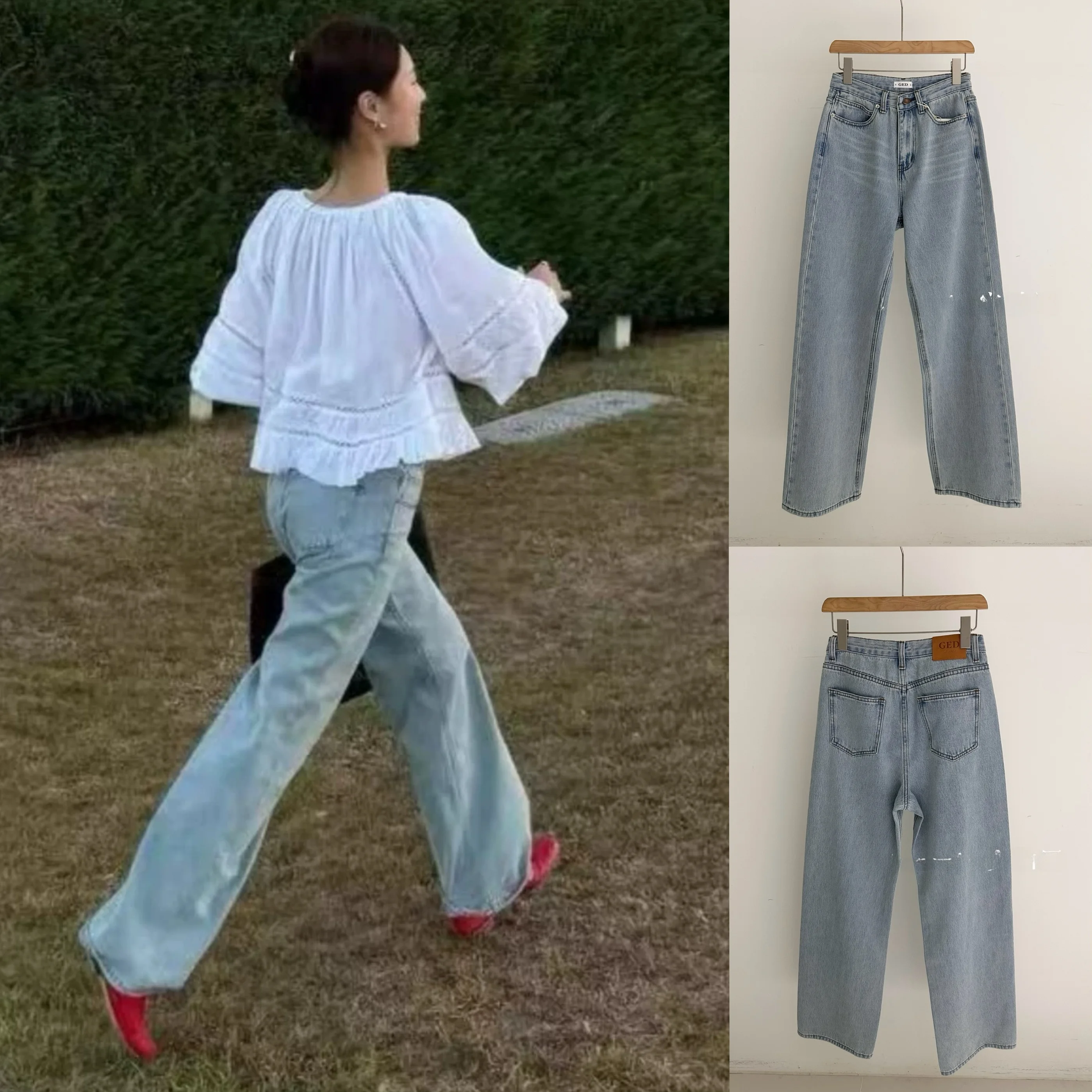 

Casual Waed Straight Leg Light Blue Jeans Women's High Waist Loose Fit Versatile Summer Spring Seasonal Faion