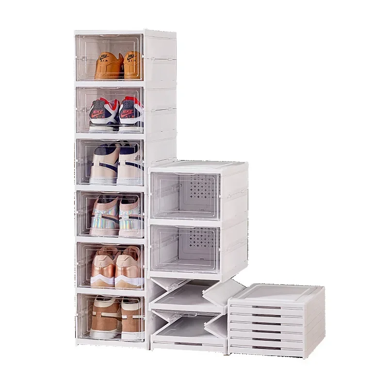 Six-layer Installation-free Foldable Shoe Box Flip Shoe Rack Integrated Transparent Cabinet Storage Box Plastic Simple Shoe Rack