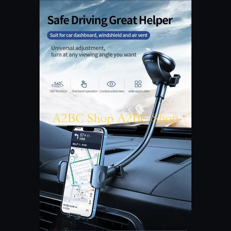 

A2BC Car Phone Gooseneck Windshield Mount Cradle Suction Cup for 110mm Width Devices Rotations Universal Stand