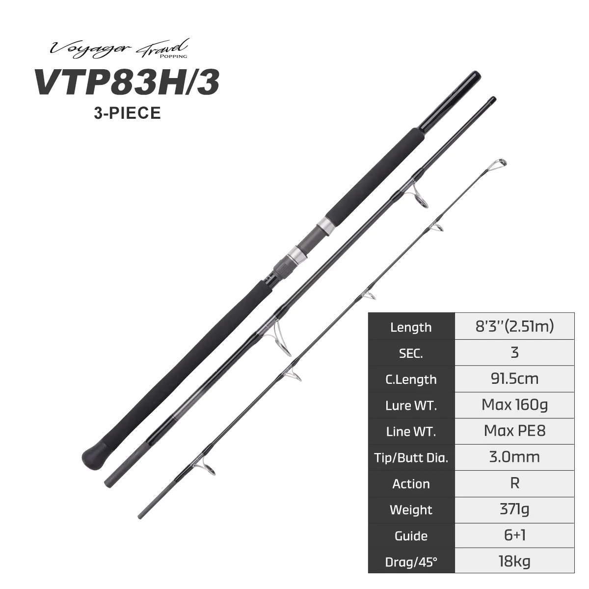Noeby 3-Section Travel Fishing Rod 2.49m Fast Action