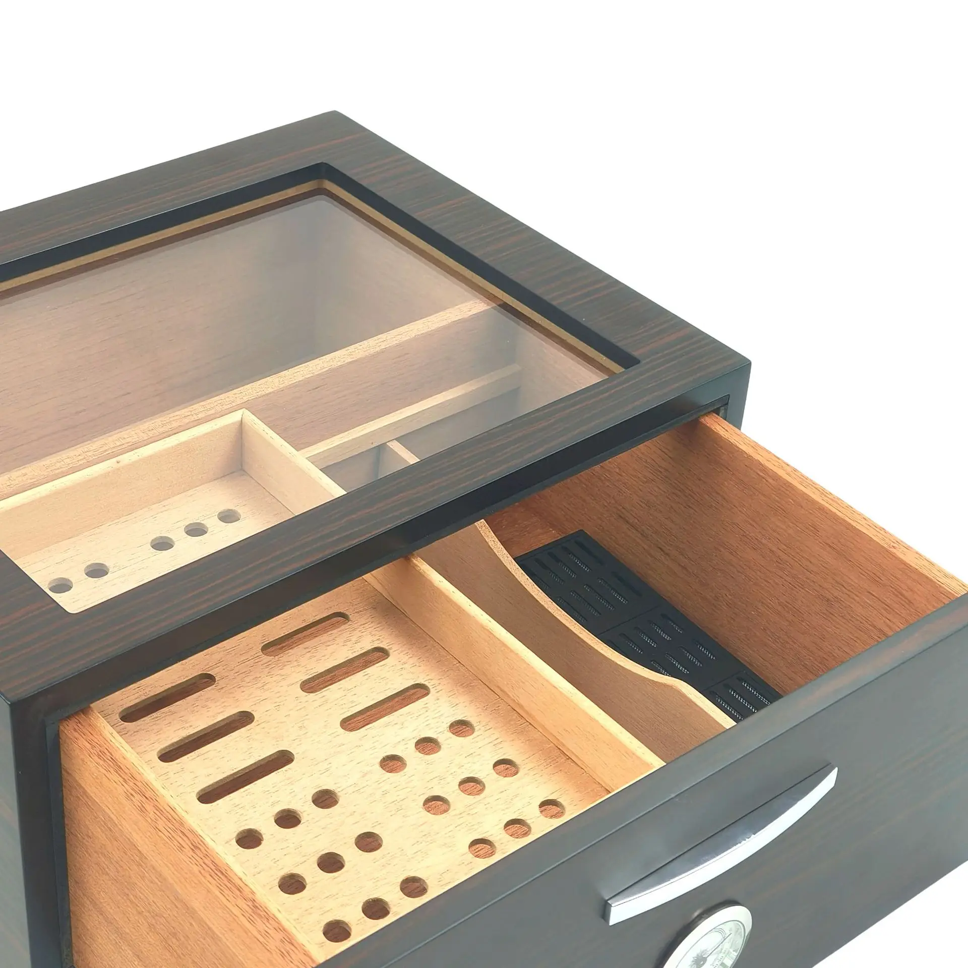 75Pcs Large Capacity Cedar Wooden Cigar Box With Drawer Transparent Visual Layered Cigar Storage Box