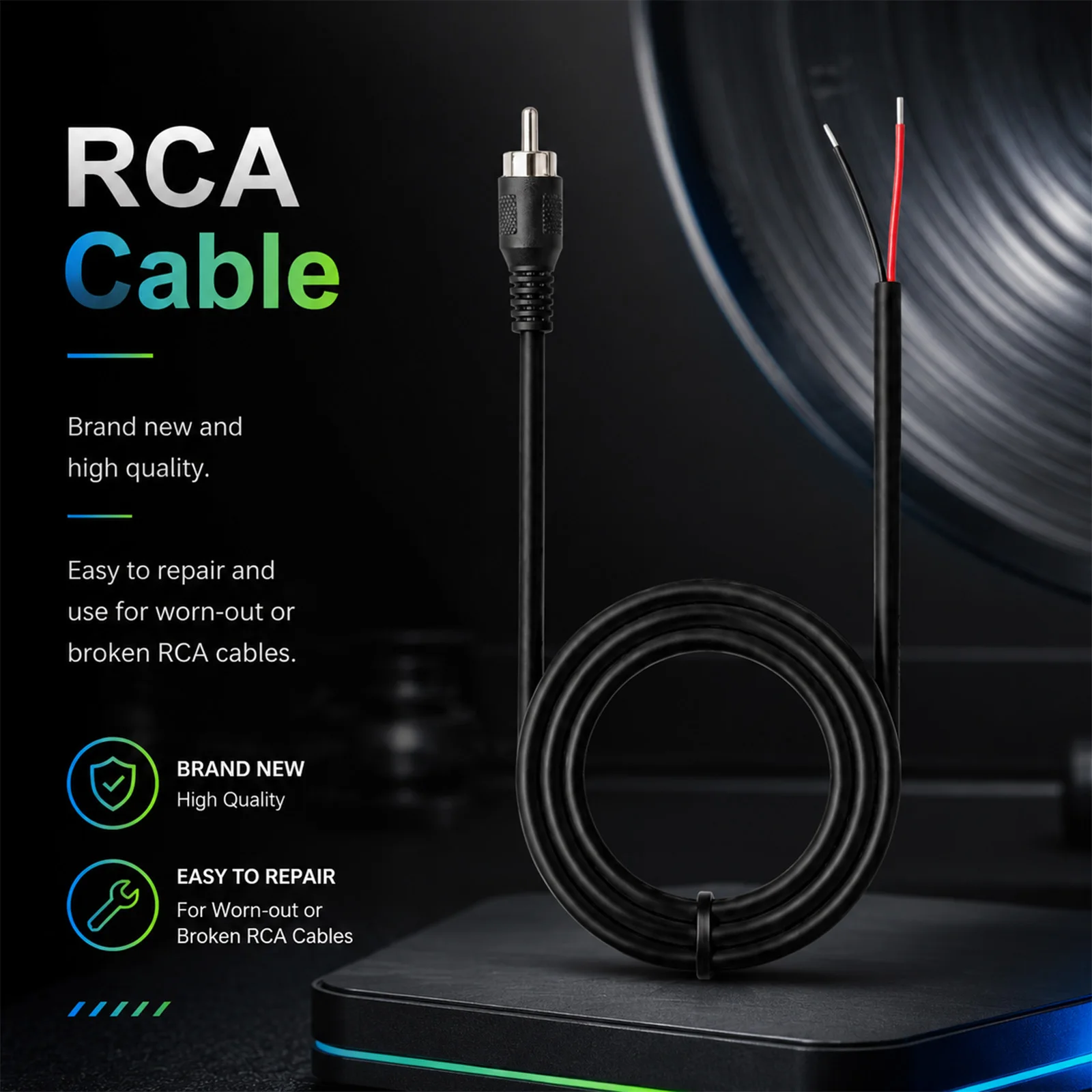 2Pcs RCA Stecker Jack zu Bare Draht Kabel Reparatur Kabel Für CD DVD Player Tuner Verstärker Audio Lautsprecher subwoofer HDTV Kabel 1m – Detail 1