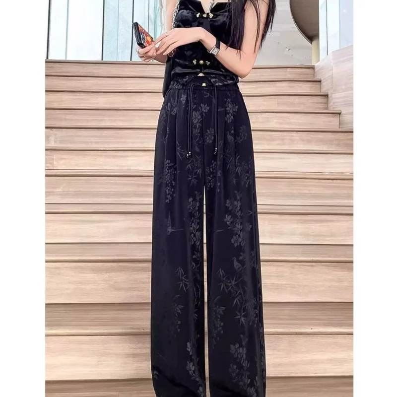 

Свободные утягивающие драпированные широкие брюки, новый жаккардовый стиль с высокой талией