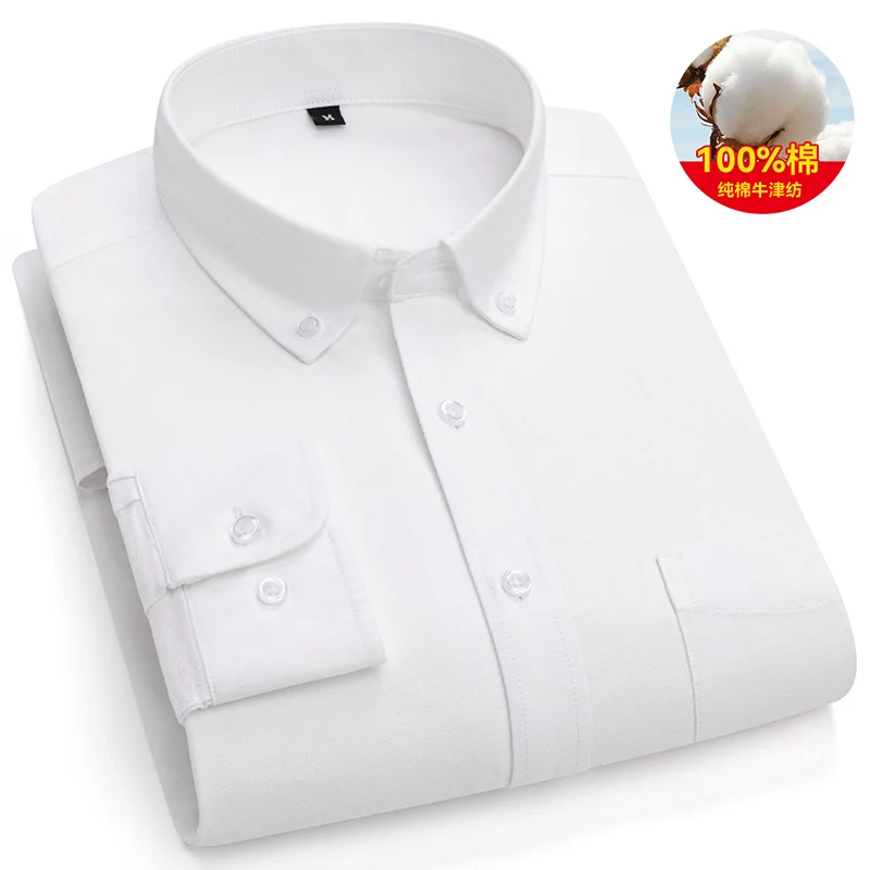 New Men Oxford Solid Color Shirt For Male Long Sleeve High Quality 100% Pure Cotton Soft Comfort Slim Fit Man Dress Shirts M-5XL